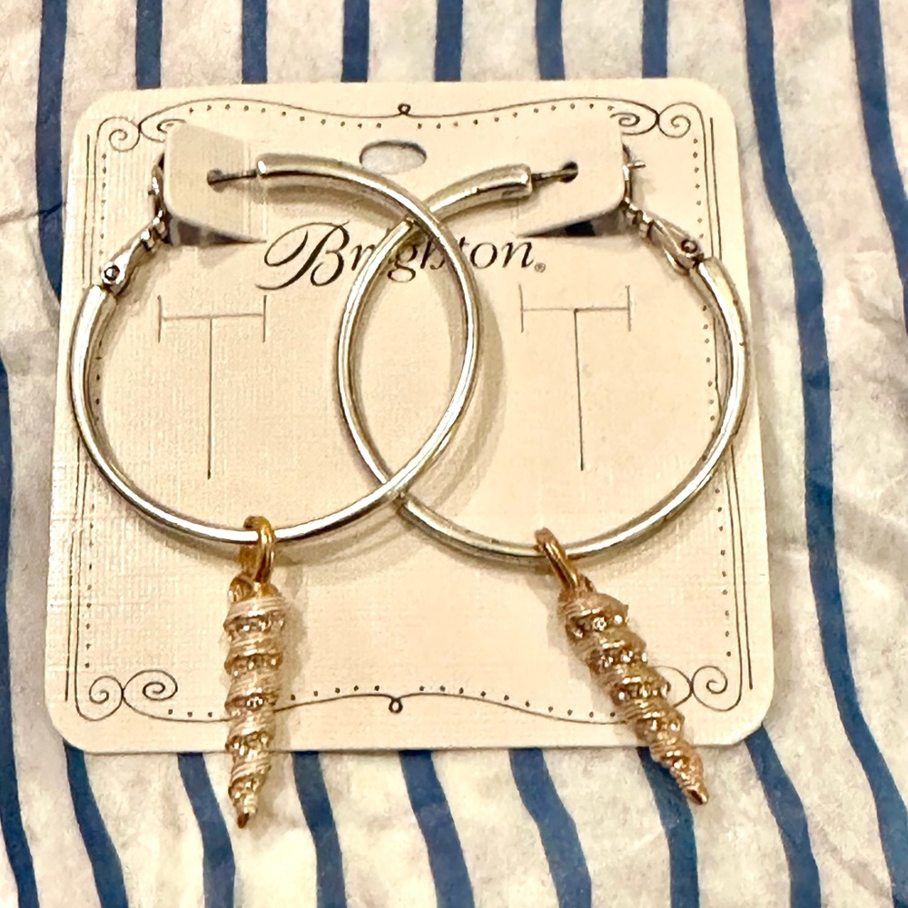 Brighton Two-Tone Hoop Earrings with Gold Shell Drops